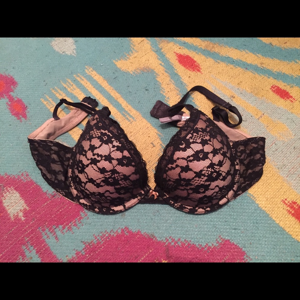 aerie Black Lace Overlay Blush Push-Up Bra